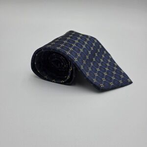 Hermes Paris Silk Tie Dark Blue Yellow Geometric Pattern Luxury Mens Accessory